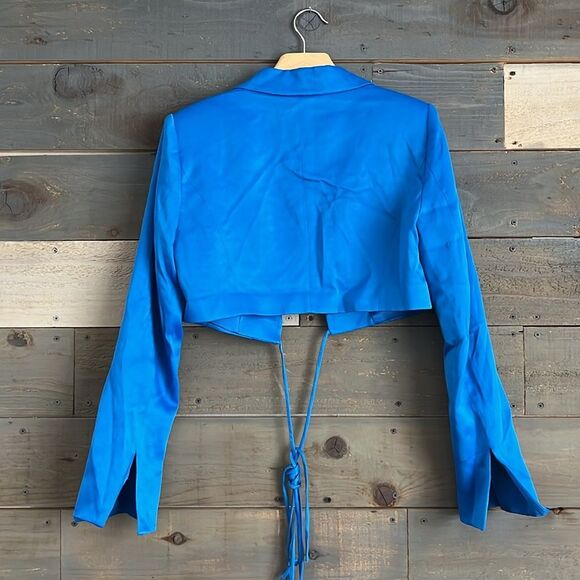 NWOT Zara Bloggers Favorite Satin Cropped Blazer Royal Blue Size M - Picture 7 of 11